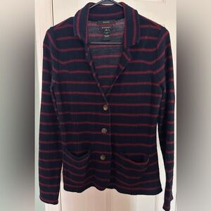 Women’s Medium Tahari Navy and Red Striped Merino Wool Blend Sweater